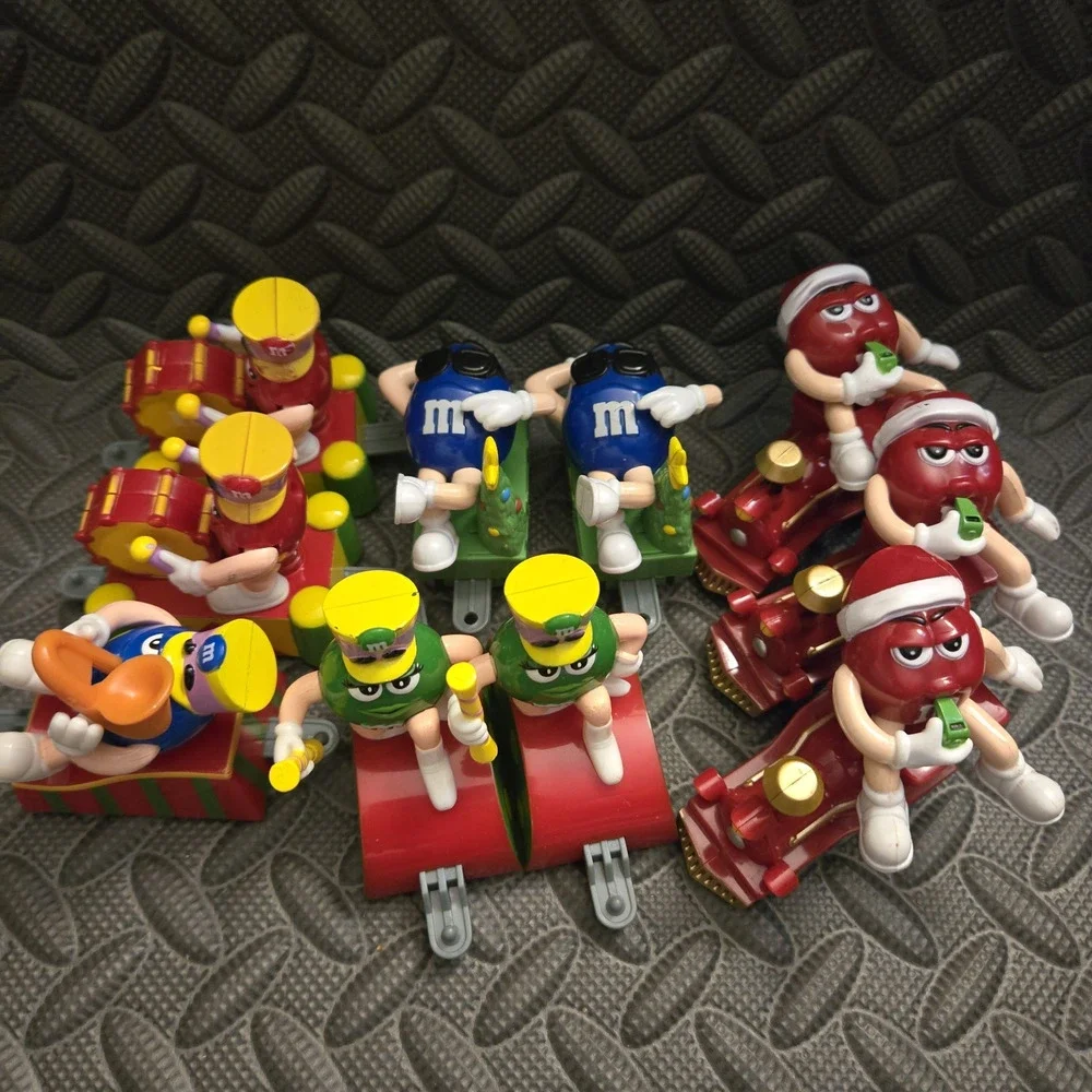 M&M’s Christmas Train Figures Lot of 12 – 2000s Holiday Toys Red Green Blue
